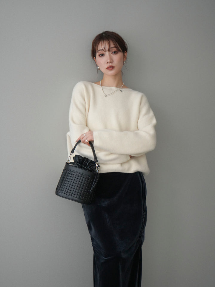 [予約]アンゴラタッチボートネッククロップドプルオーバー/ivory