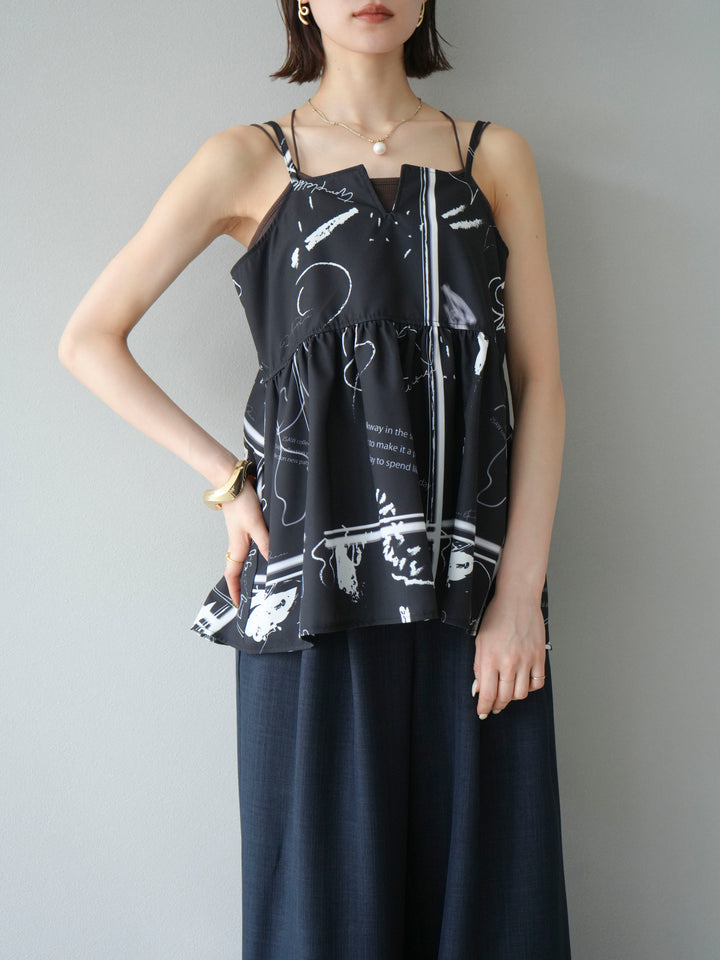 [予約]ペイント柄キャミソール/ブラック