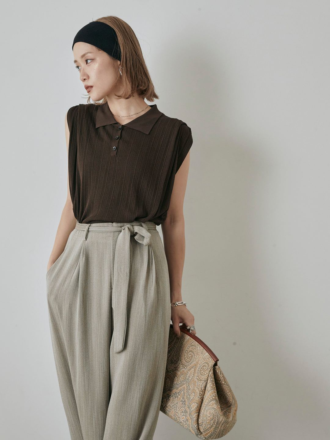 [予約]ランダムリブポロニットベスト/ブラウン