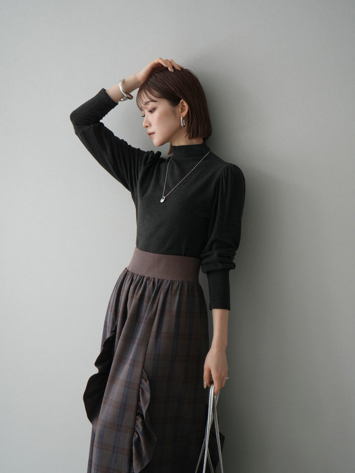 [予約]プチネックパワーショルダー起毛トップス/charcoal