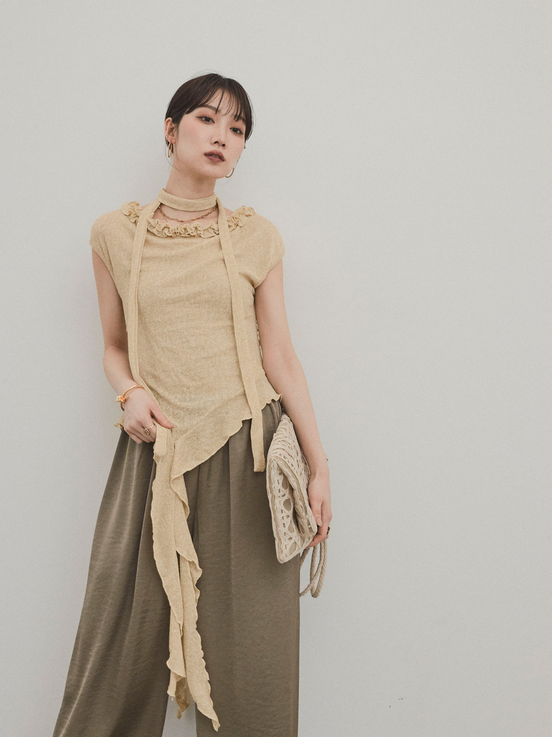 [SET]ラッフルシアーニットタンクトップ+ラッフルシアーニットタンクトップ(2set)