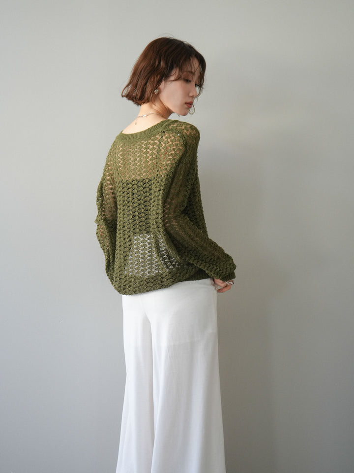 [予約]パネルメッシュニットトップス/khaki