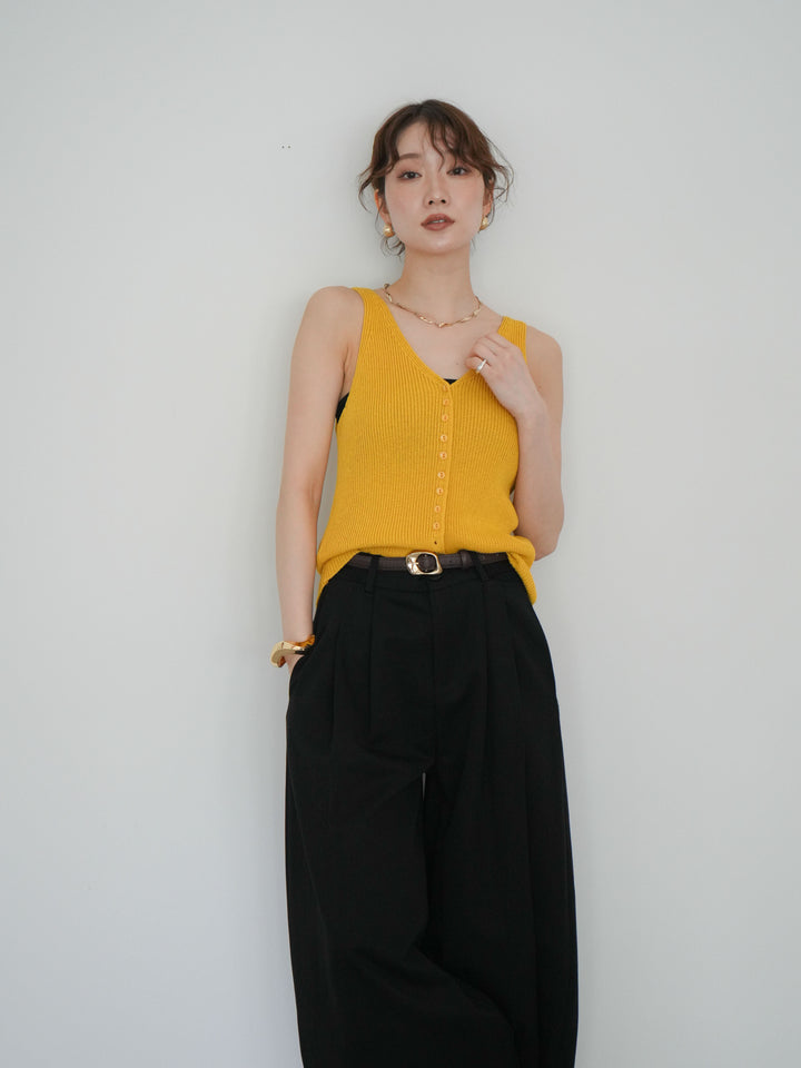 [予約]フロントボタンリブニットタンクトップ/yellow