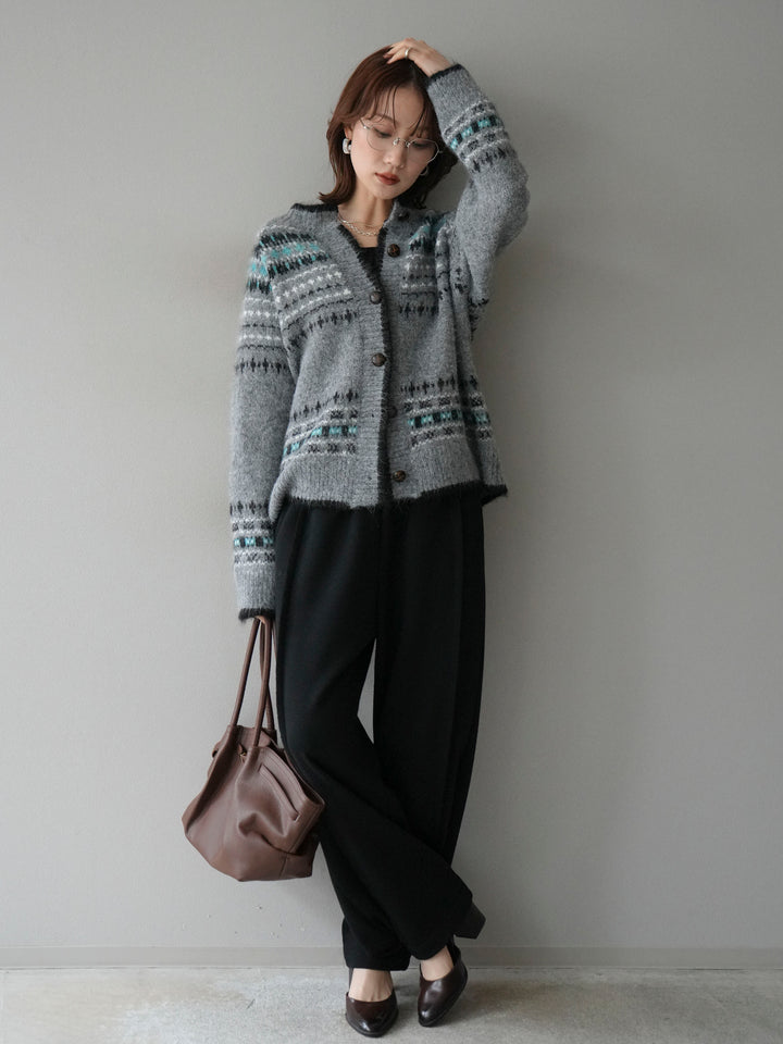 [SET]求心柄ウッドボタンニットカーディガン+2WAYデザインスウェットパンツ(2set)