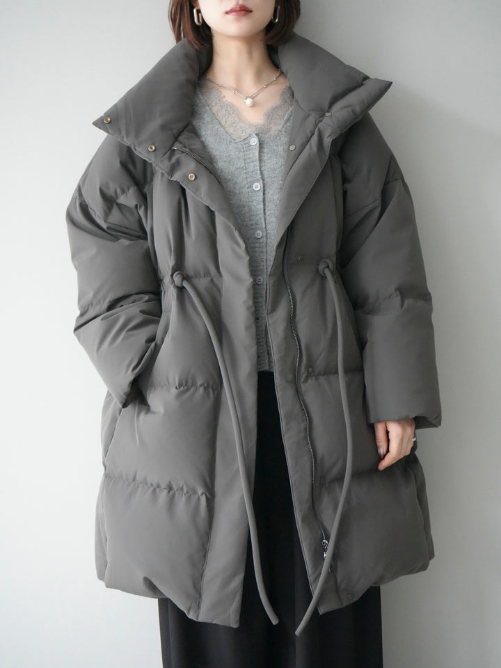 [20%オフ]スタンドカラーウエストベルトミドルダウンコート/gray