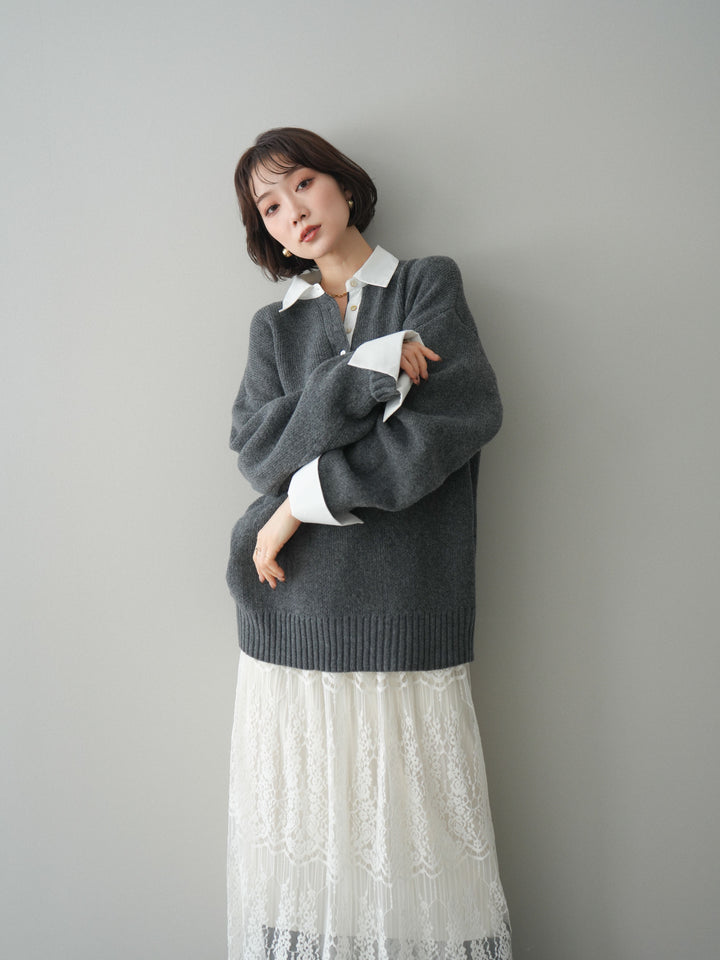 [予約]シャツドッキングオーバーニットプルオーバー/charcoaloff