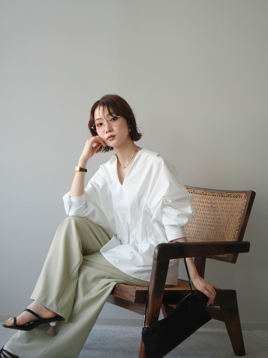 [予約]ウエストギャザースキッパーシャツ/white