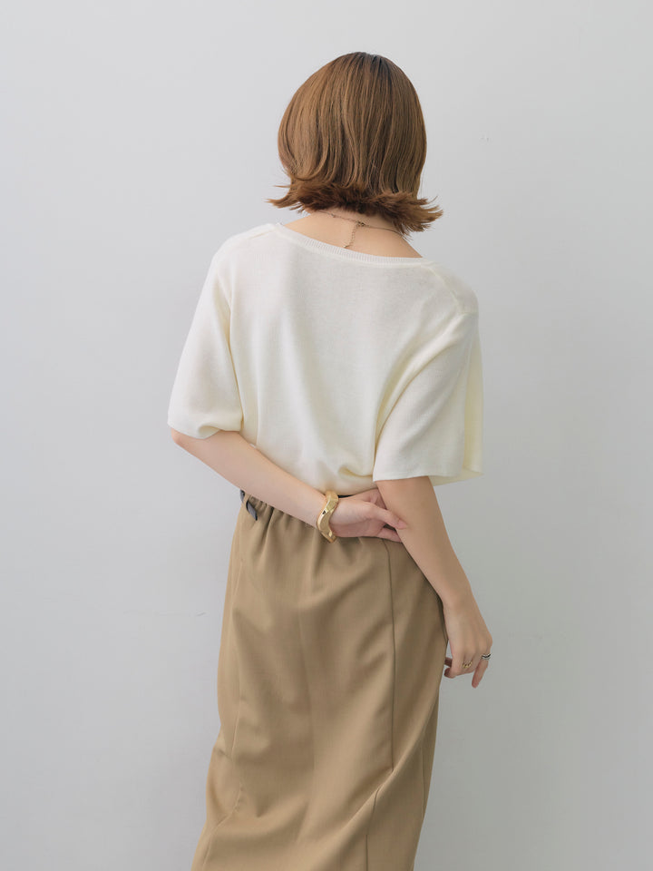 [SET]レイヤードデザインドルマンニットトップス+クレープデシンフラップ付きストレートスカート(2set)