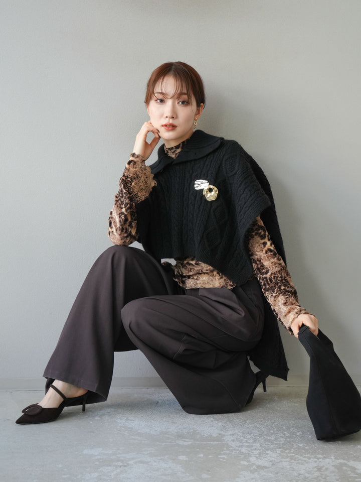 [予約]ケーブル編みニットケープ/ブラック