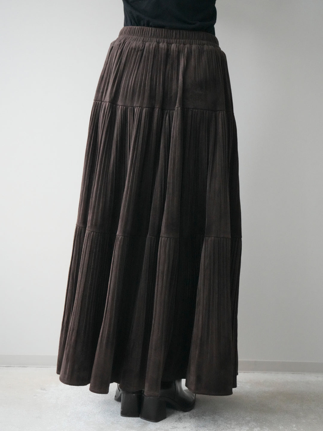 [予約]ベロアティアードワッシャースカート/brown