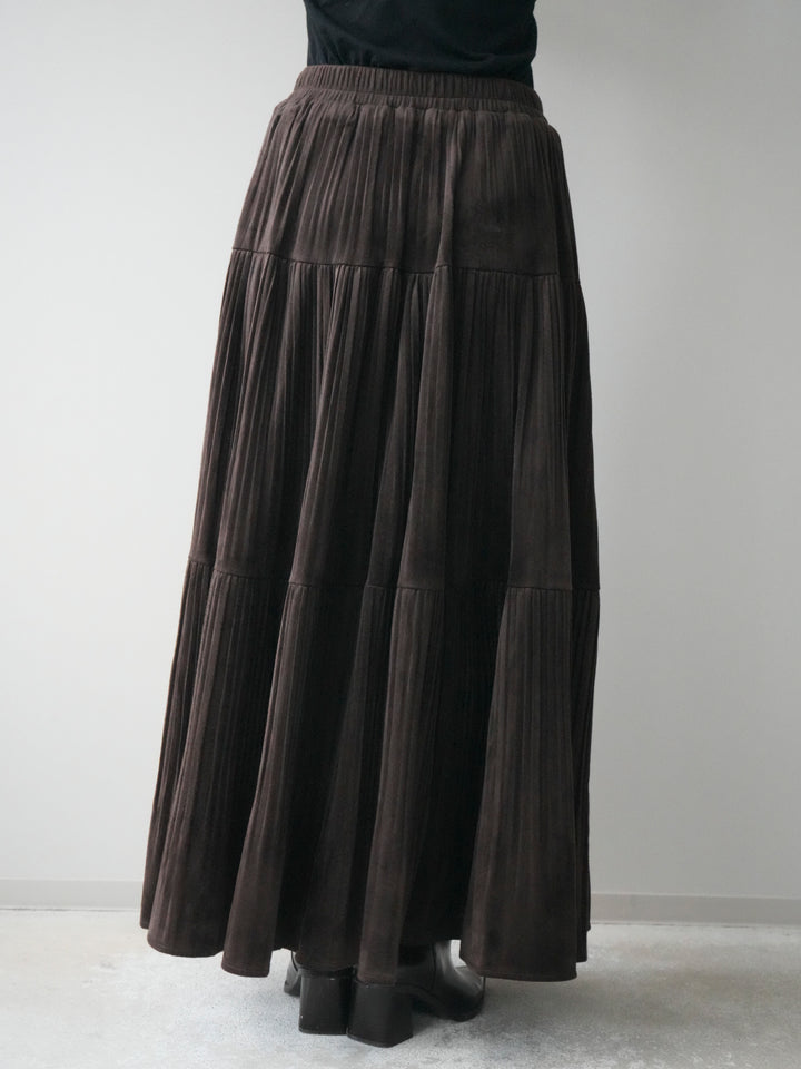 [予約]ベロアティアードワッシャースカート/brown