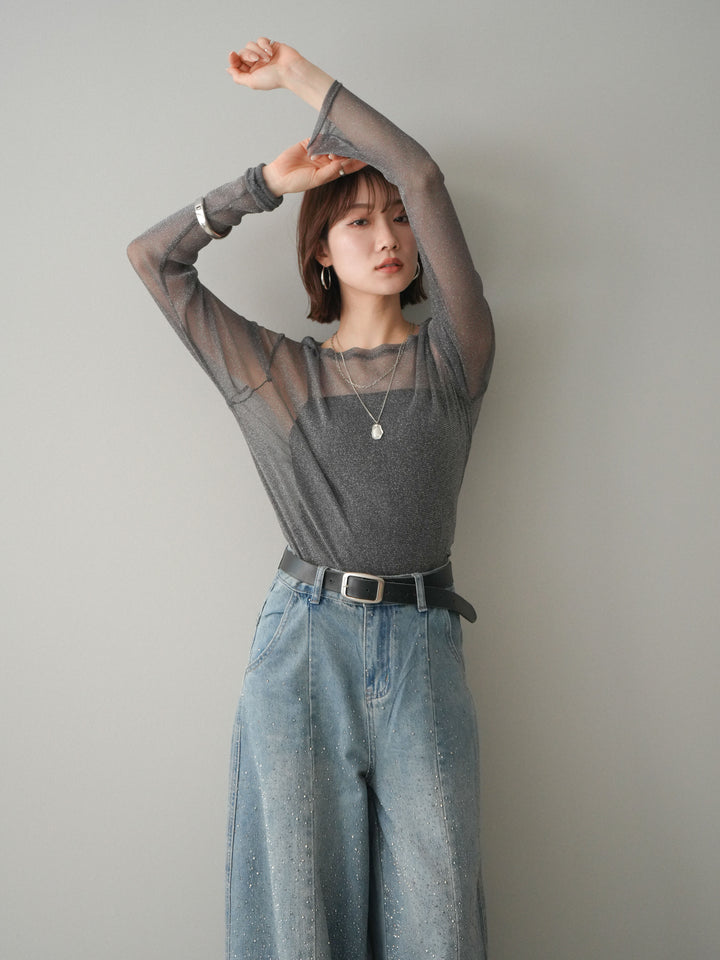 [予約]ラメシアークルーネックトップス/charcoal