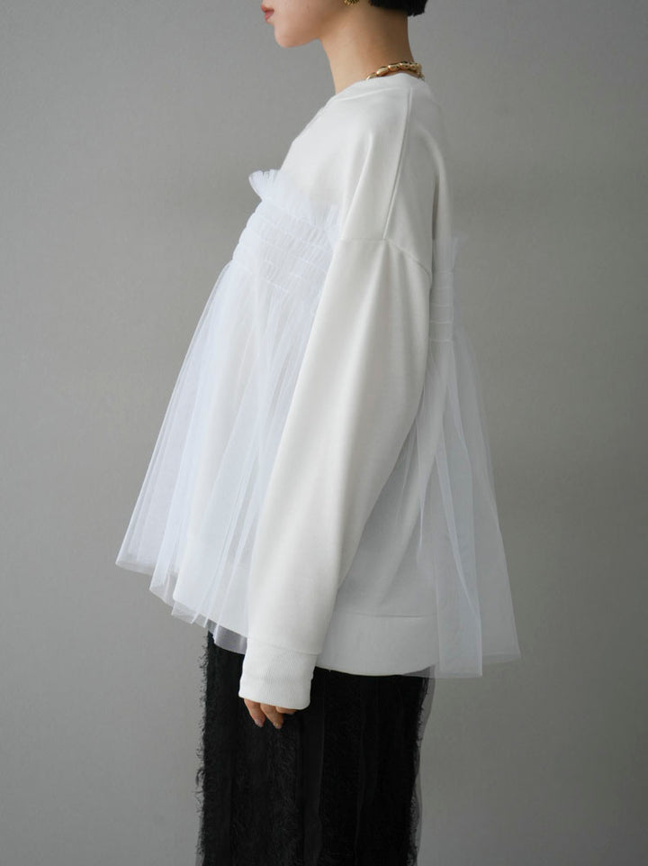 [Pre-order] Tulle docking fleece pullover/off-white