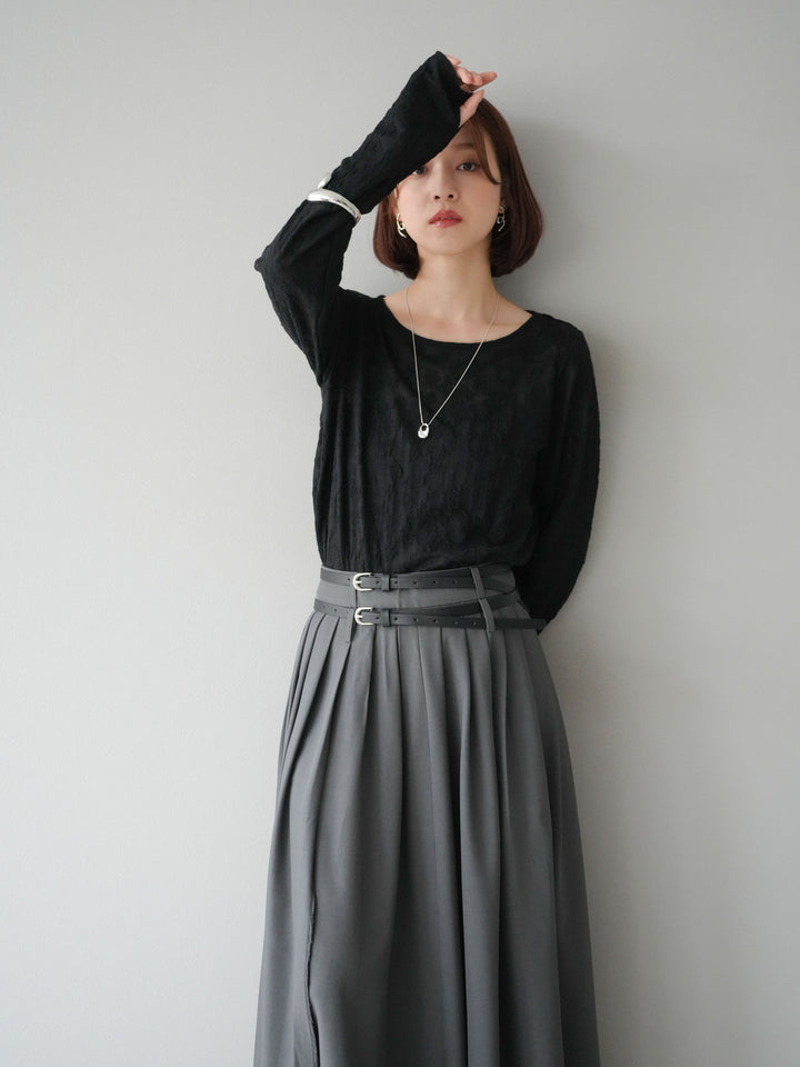 [SET]シアージャガードトップス+エステルプリーツスリットスカート(2set)