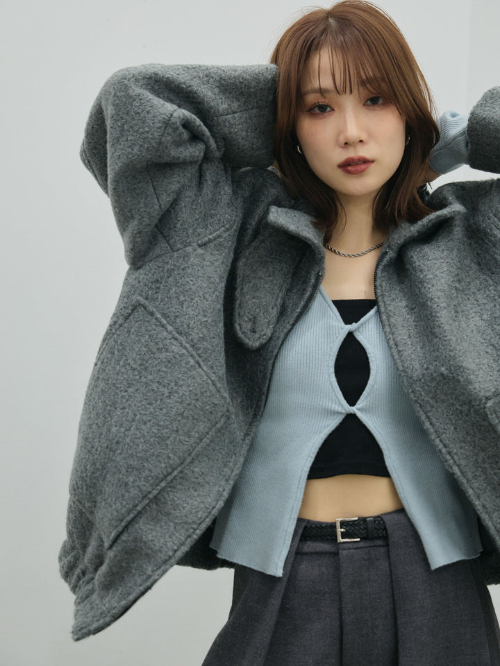 【Allure】[SET]スタンドカラーシャギーフライトジャケット+スタンドカラーシャギーフライトジャケット(2set)