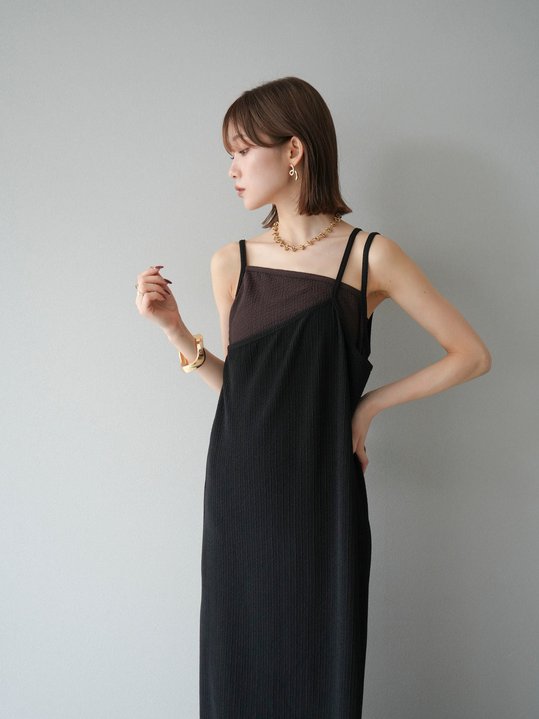 [予約]バイカラーレイヤードキャミワンピース/ブラック