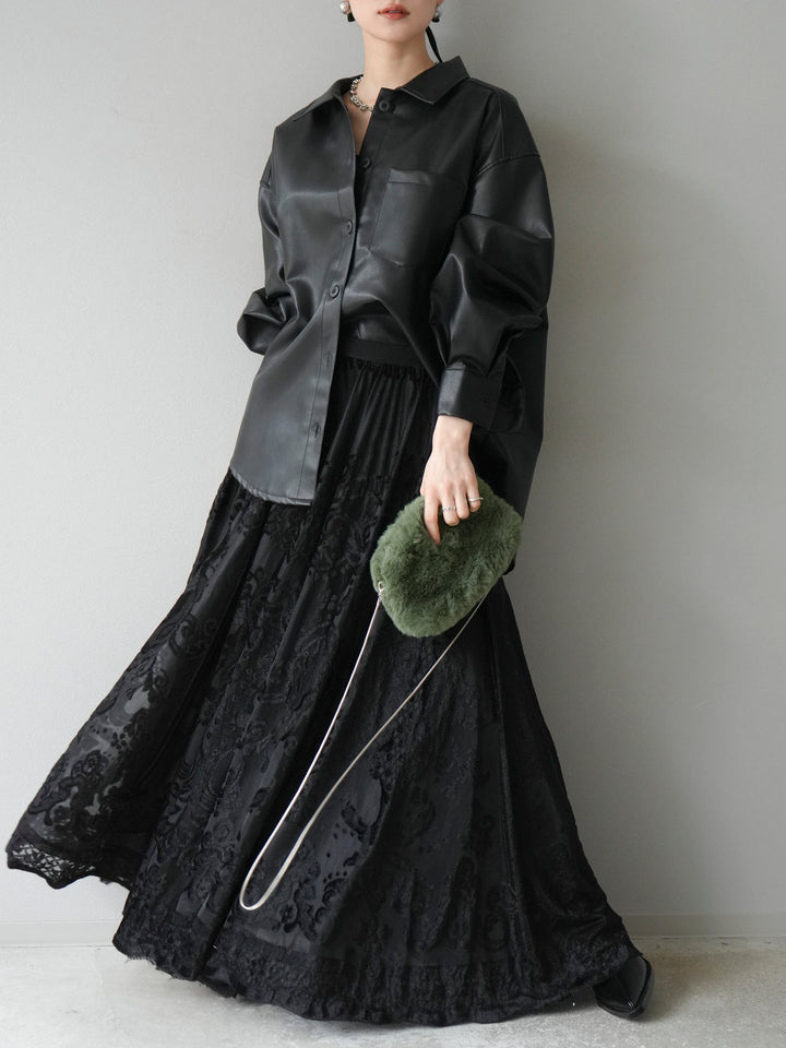 [予約]フェイクレザーシャツ/ブラック