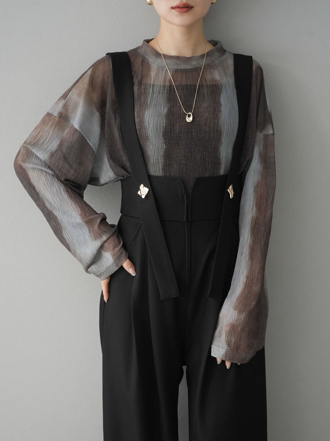 [預訂] 水彩圖案薄紗上衣/棕色