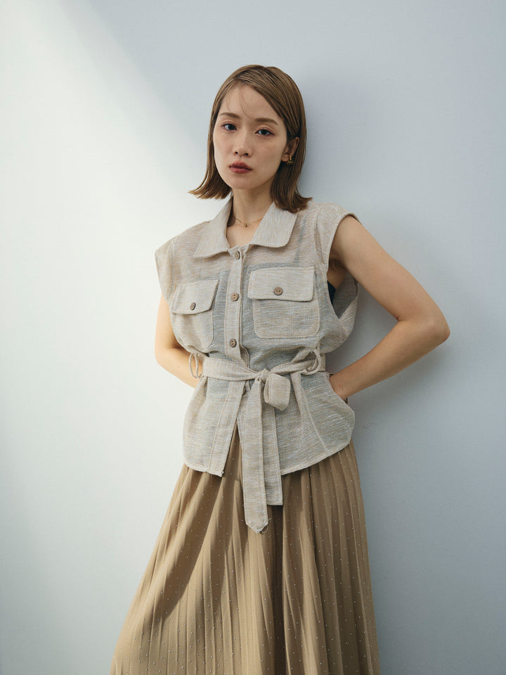 [予約]ミックスヤーンメッシュブラウス/ベージュ