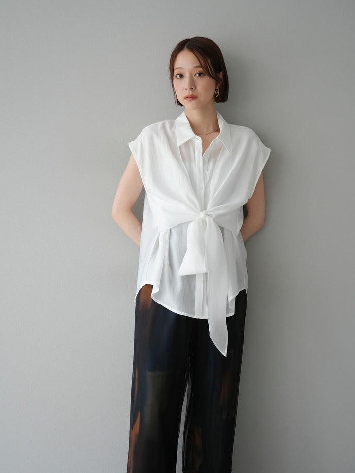 [SET] 前繫帶透視上衣 + 水彩藝術休閒褲 (2 件組)