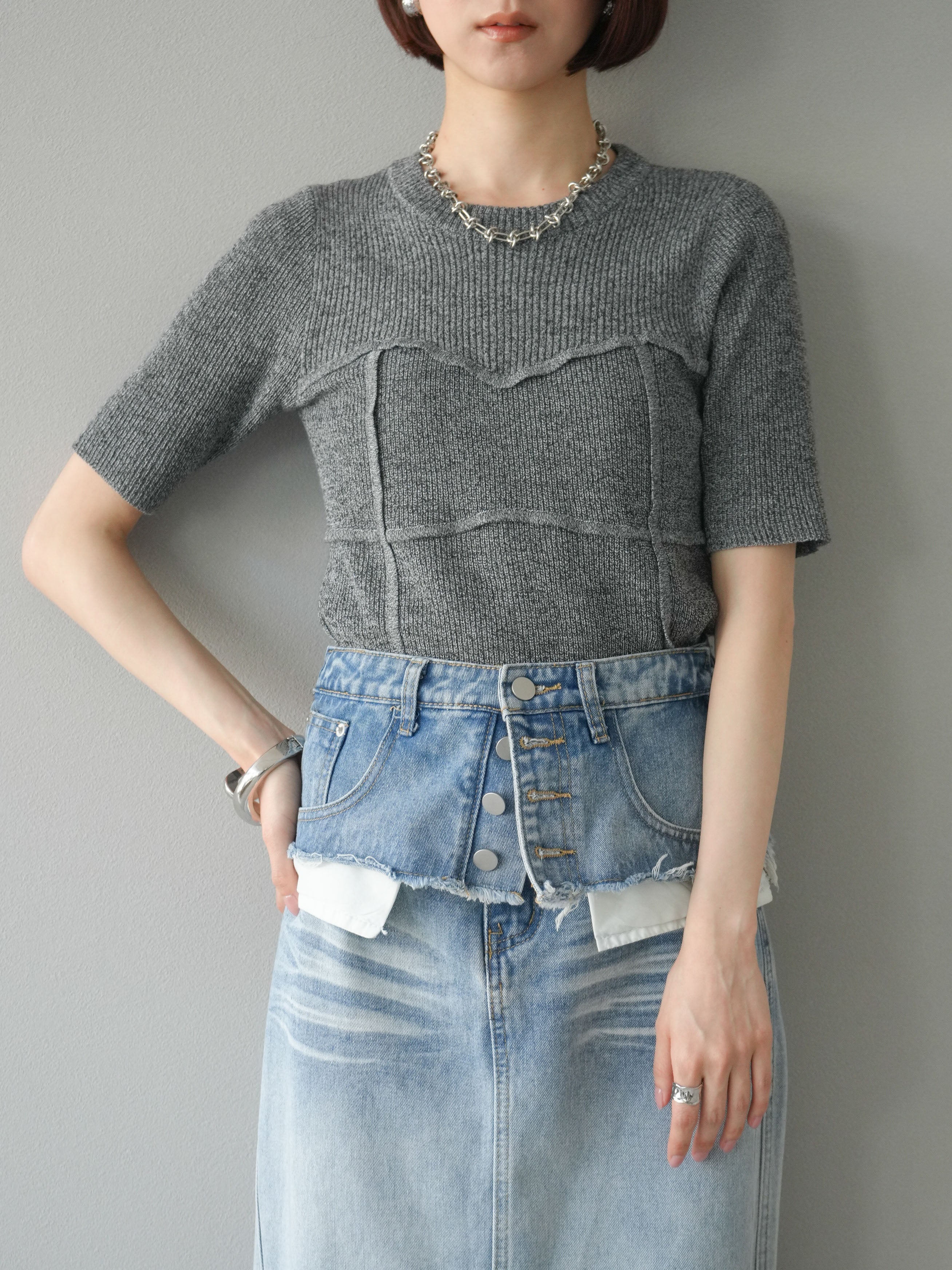 予約]MIXニットビスチェデザインプルオーバー/ブラック – Lumier