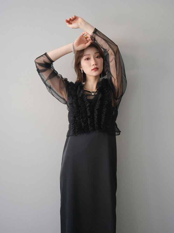 [予約]チュールフリルアンサンブルキャミソールドレス 3点SET/black