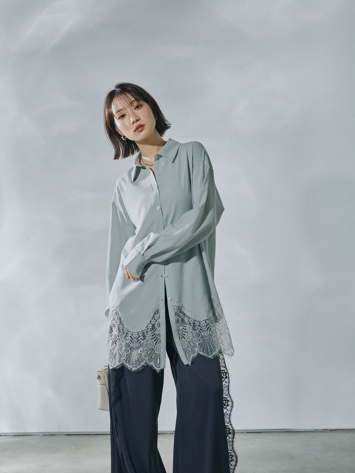 [予約]裾レースポプリンシャツ/mint