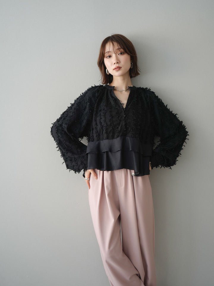 [SET]ジャガードぺプラムフリルブラウス+ジャガードぺプラムフリルブラウス(2set)