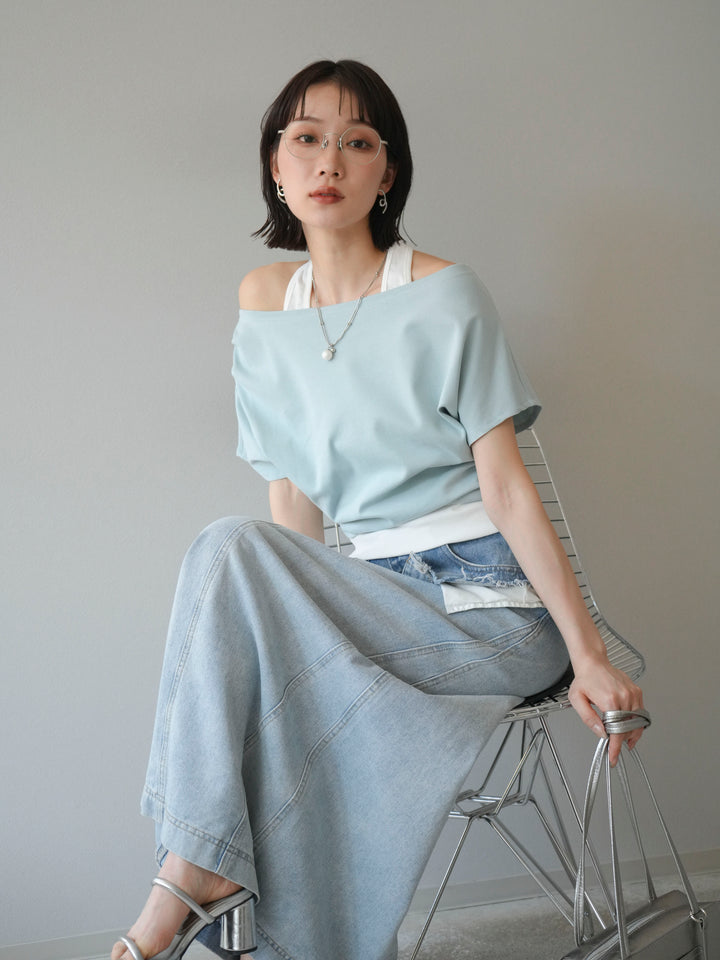 【預購】疊層設計露背套頭衫/藍色