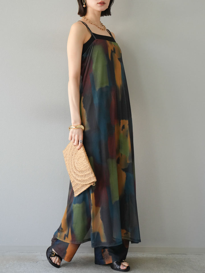[予約]水彩アートシアーキャミワンピース/チャコール