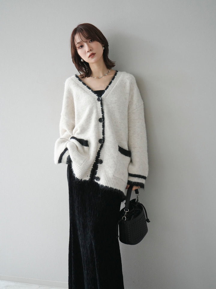 [予約]バイカラーラメニットカーディガン/ivory