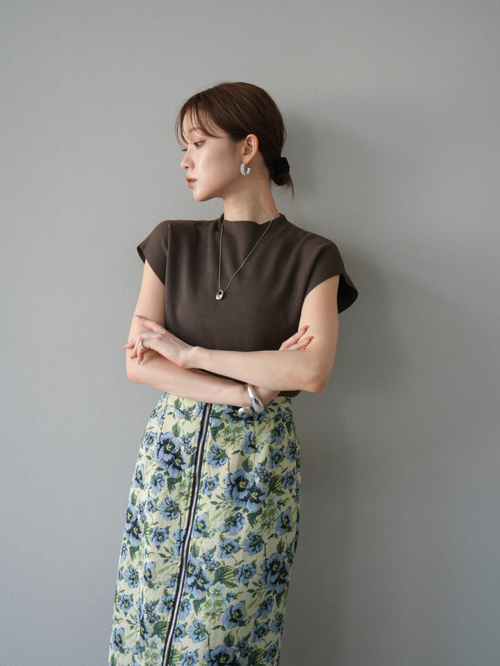 [SET]プチネックフレンチニットトップス+ゴブランフロントジップタイトスカート(2set)