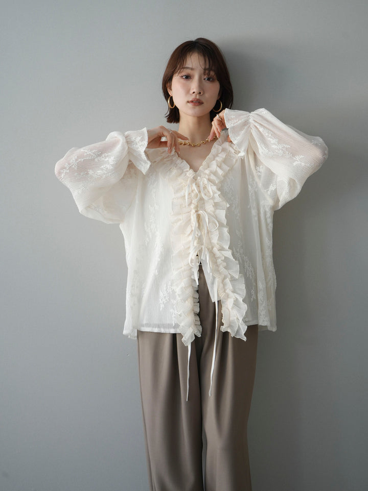 [予約]楊柳ラッフルフリルカーディガン/ivory