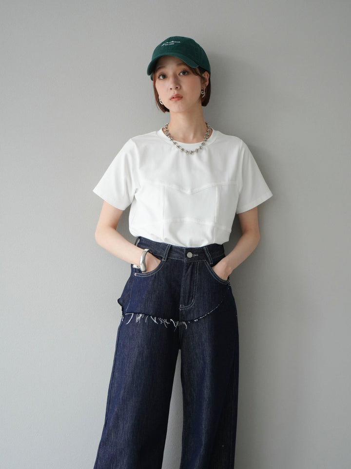 [SET]ビスチェデザインTシャツ+ヒップデザインデニムパンツ(2set)