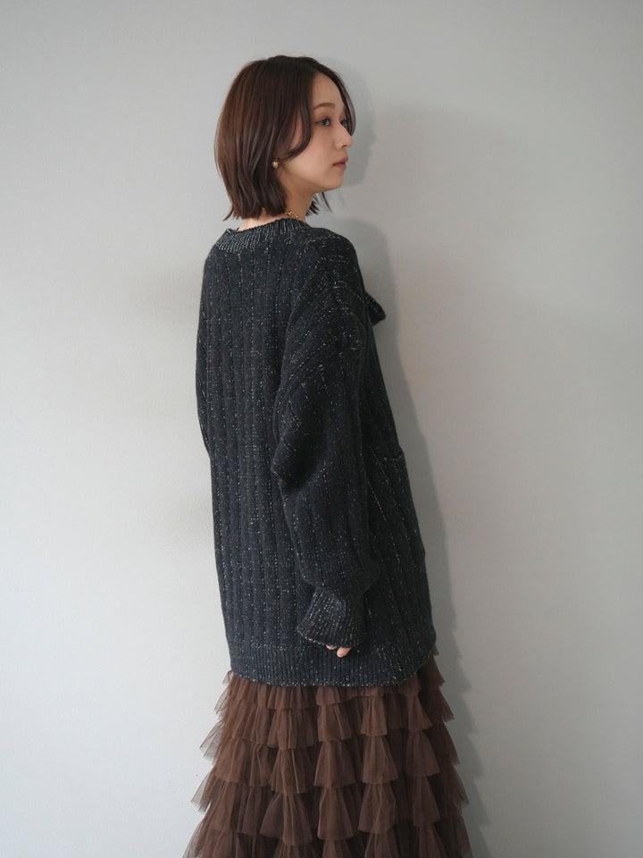 [予約]プレーティングオーバーニットカーディガン/black