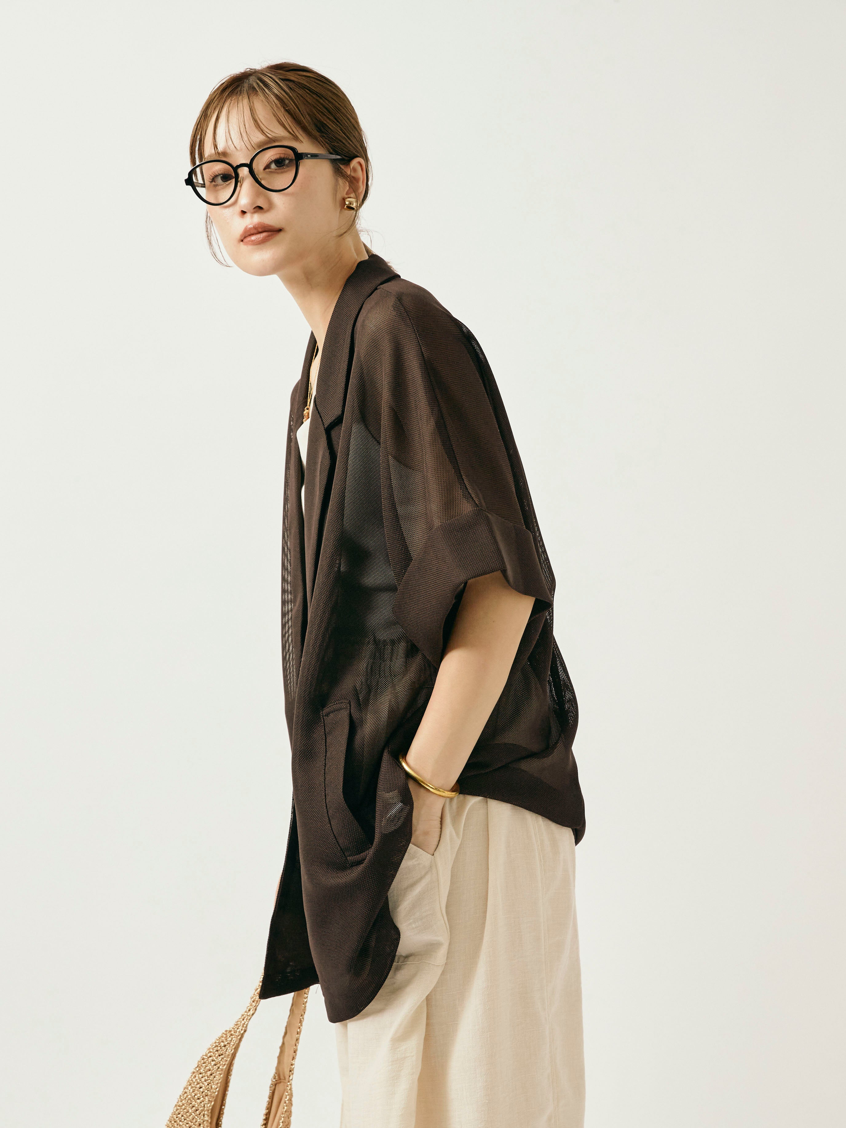 予約]メッシュハーフテーラードジャケット/ブラウン – Lumier