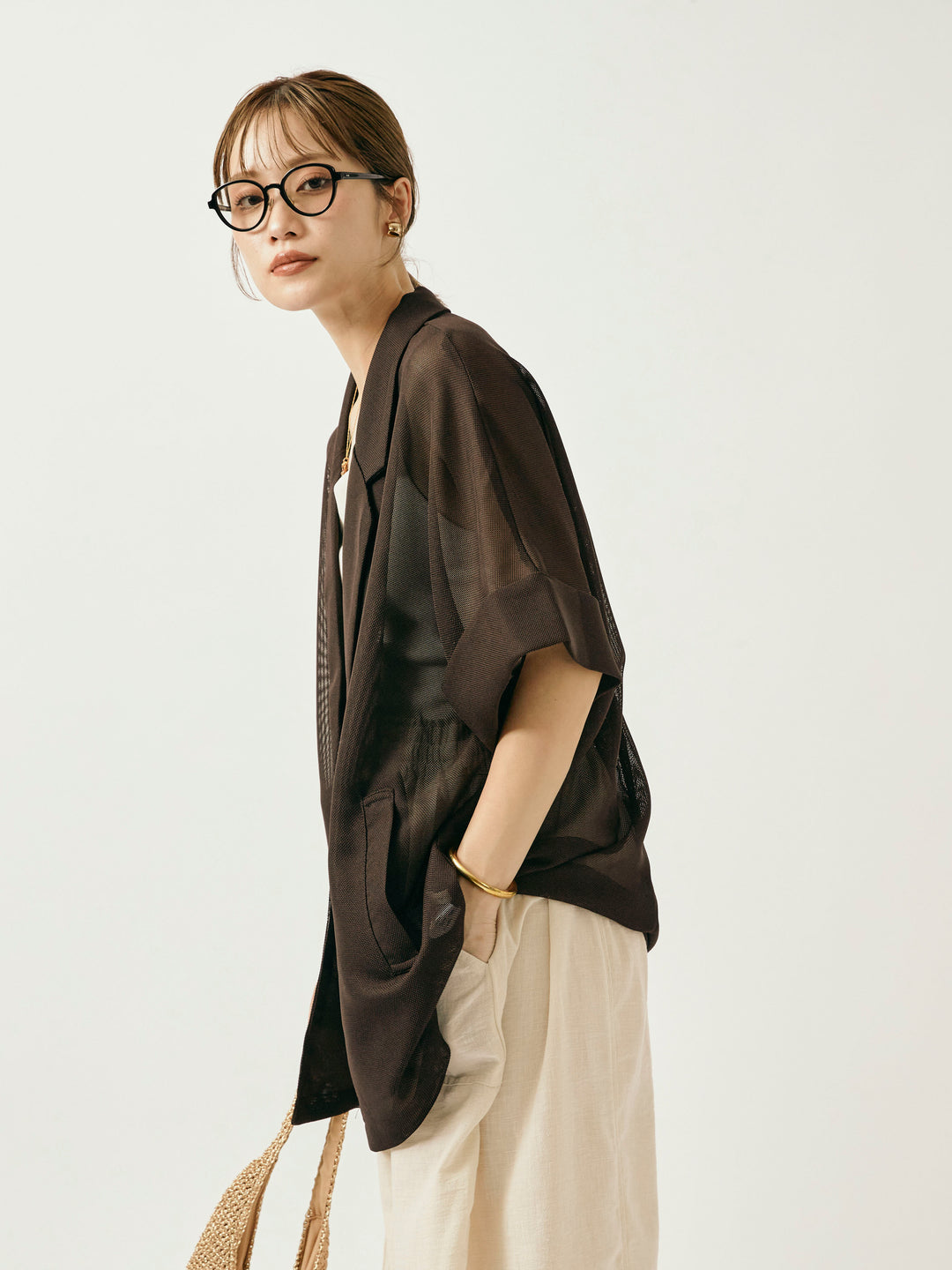[予約]メッシュハーフテーラードジャケット/ブラウン