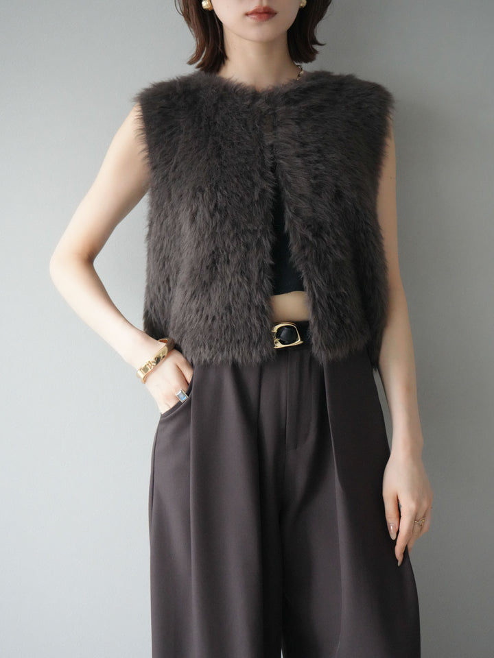 [予約]ミンクライク前後2WAYショートジレ/ブラウン