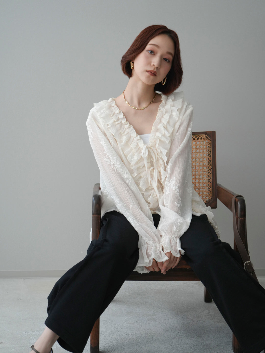 [SET]楊柳ラッフルフリルカーディガン+2WAYデザインスウェットパンツ(2set)