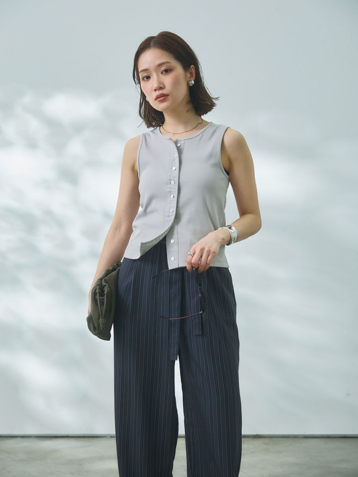 【Allure】[SET]フロントボタンテレコリブタンクトップ+フロントボタンテレコリブタンクトップ(2set)