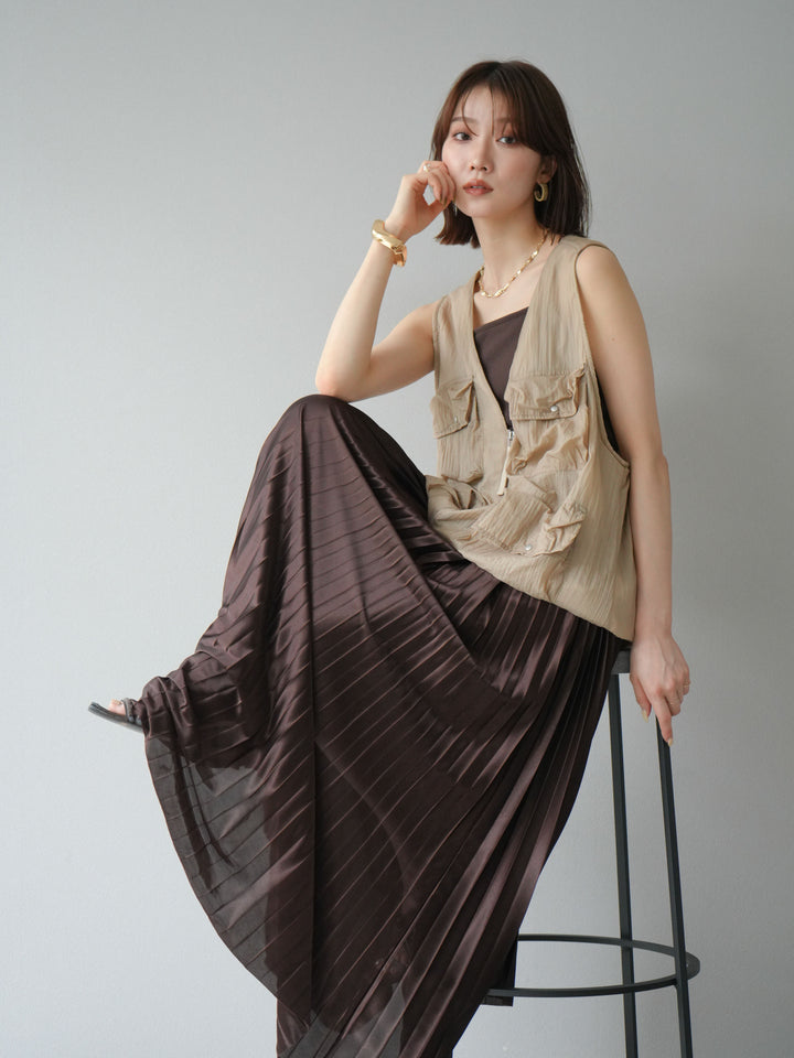 [預購] 尼龍大口袋透視背心/米色