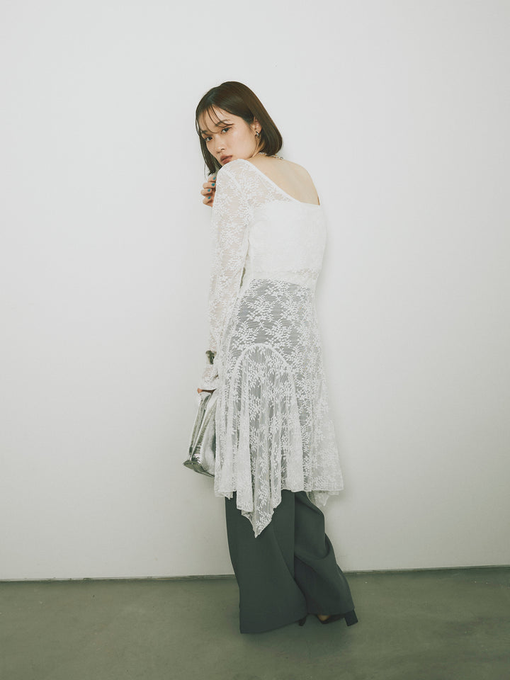 [予約]ラッフルレースロングトップス/オフ