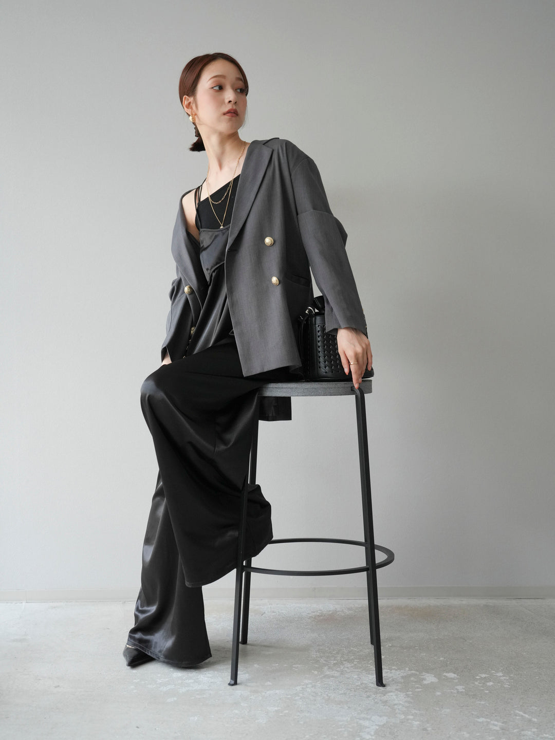 [予約]サテンビスチェオールインワン/ブラック