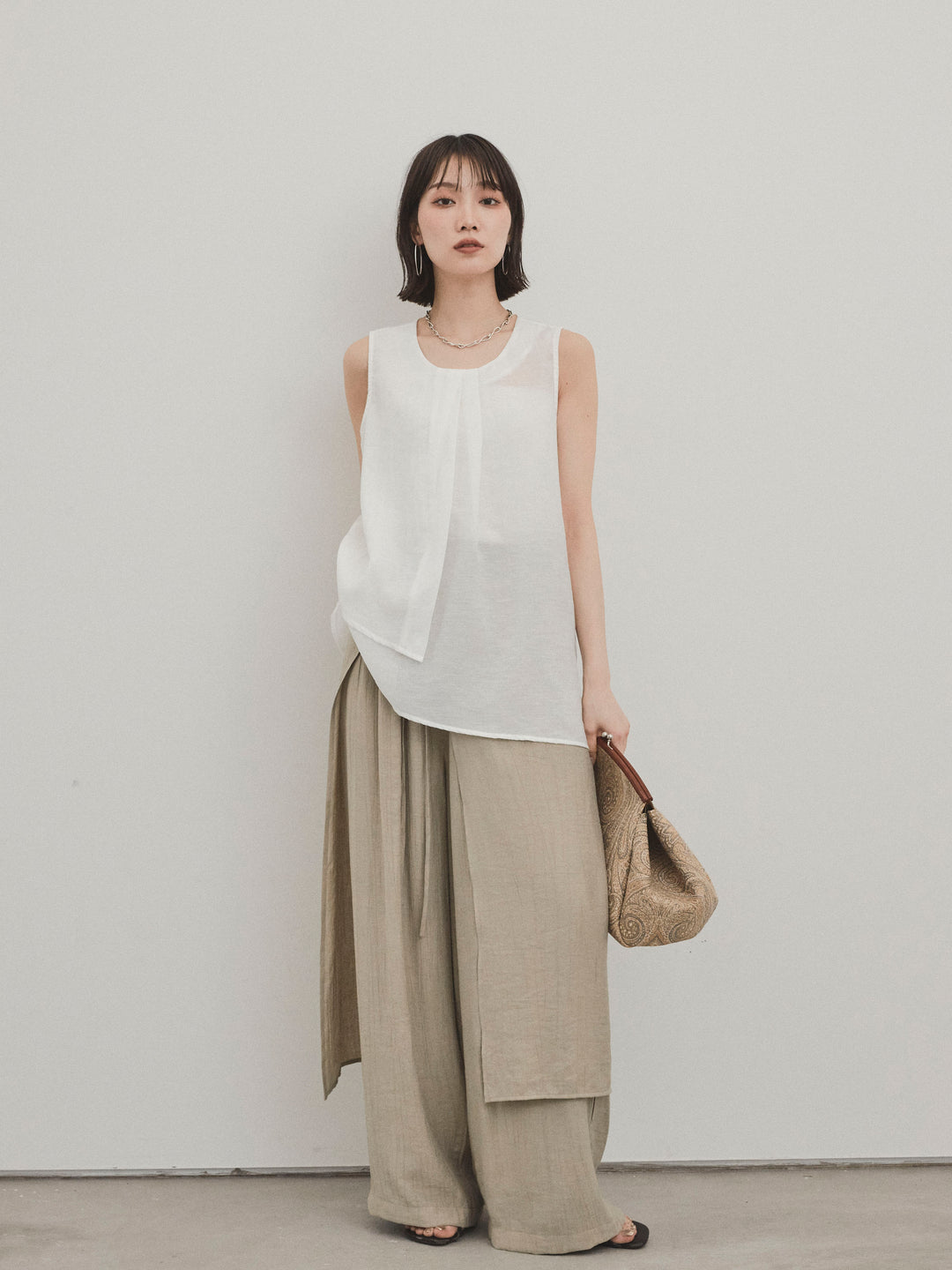 [SET] 透視褶皺不對稱襯衫 + 透視褶皺不對稱襯衫 (2 件套)