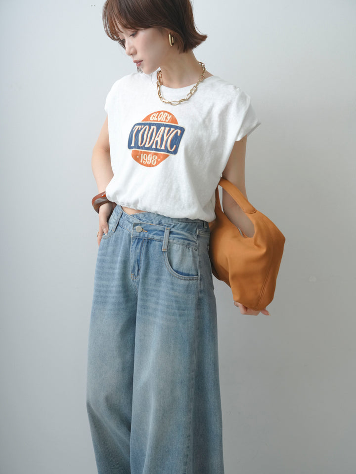 [SET]ヴィンテージロゴドロストTEE+アシンメトリーウエストワイドデニム(2set)