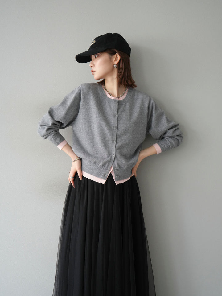 [SET]配色レイヤードカーディガン+チュールボリュームスカート(2set)