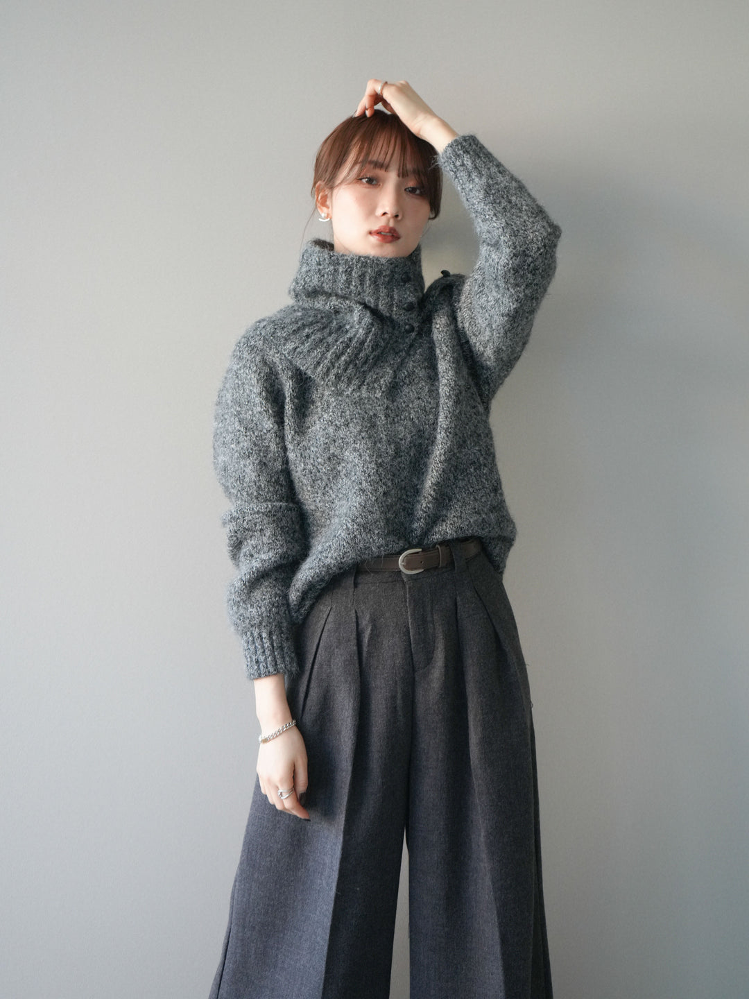 [予約]ネック付MIXニットアンサンブル/gray