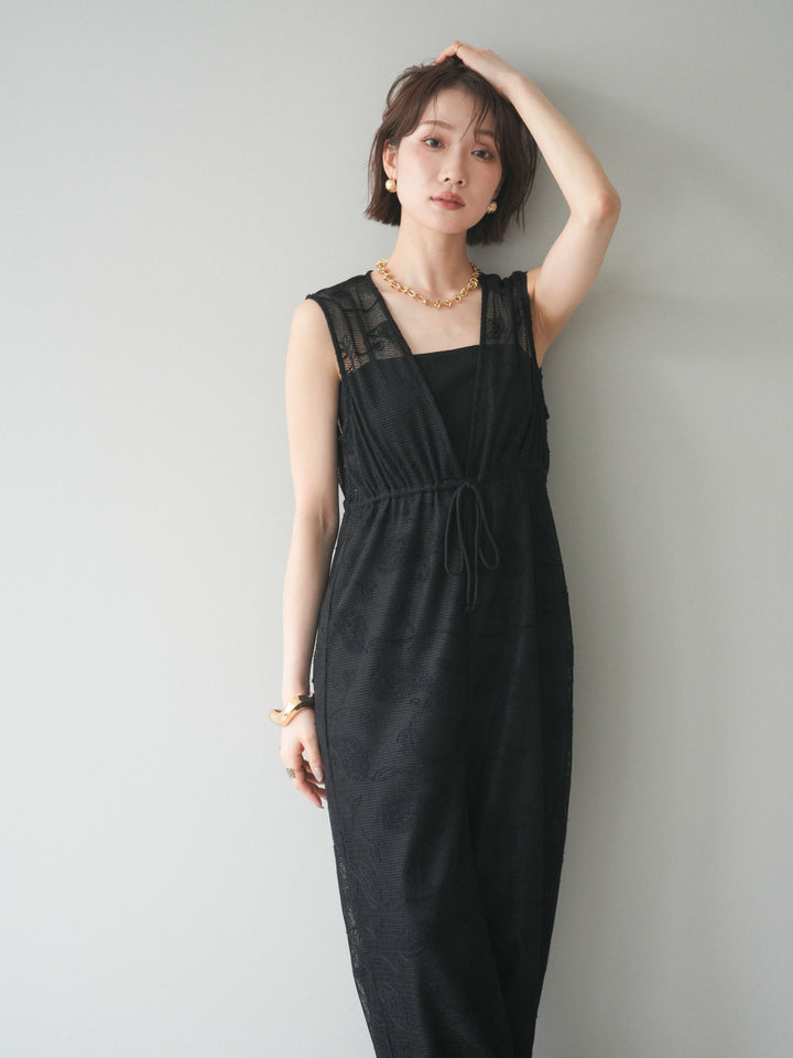 [SET]レース刺繍サロペット+選べるアクセセット(2set)