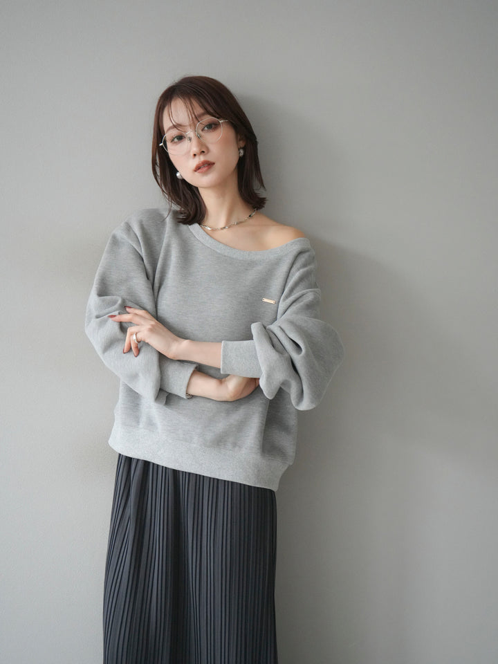 [予約]プレート付裏起毛ワンショルプルオーバー/mixgray