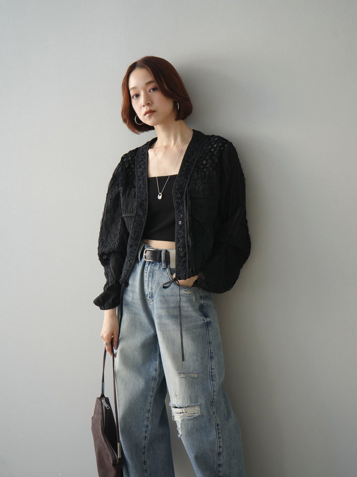 [SET]パッチワークシアーフリルブルゾン+選べるアクセセット(2set)